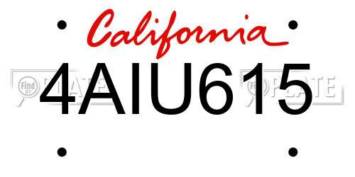 4AIU615 California License Plate