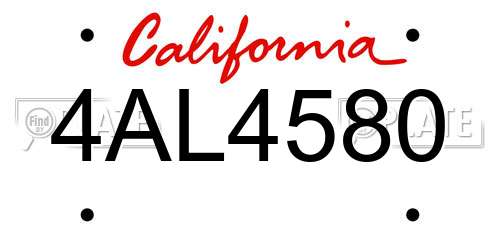 4AL4580 California License Plate