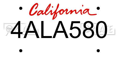 4ALA580 California License Plate