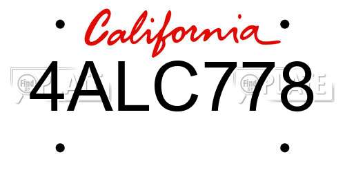 4ALC778 California License Plate