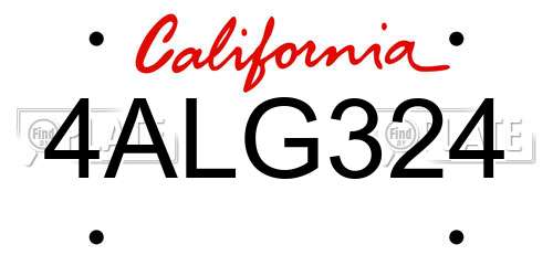 4ALG324 California License Plate