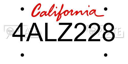 4ALZ228 California License Plate