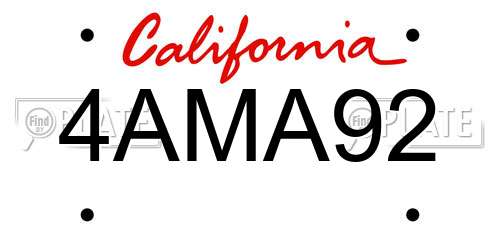 4AMA92 California License Plate