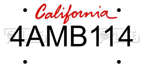 4AMB114 California License Plate