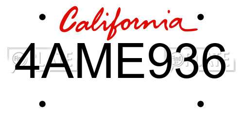 4AME936 California License Plate