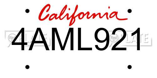 4AML921 California License Plate