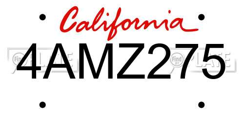 4AMZ275 California License Plate