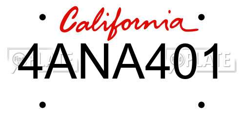 4ANA401 California License Plate