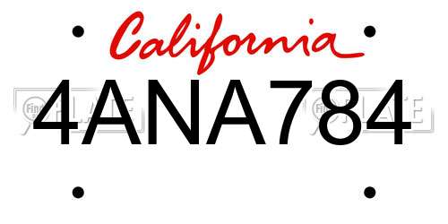 4ANA784 California License Plate
