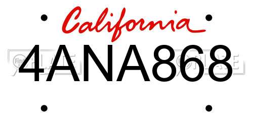 4ANA868 California License Plate