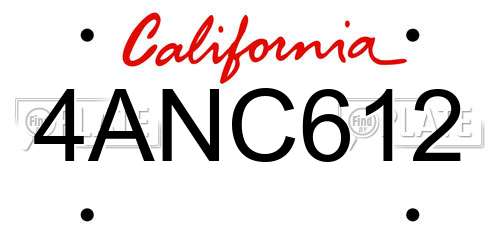 4ANC612 California License Plate