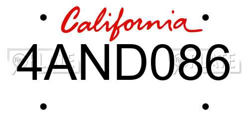 4AND086 California License Plate