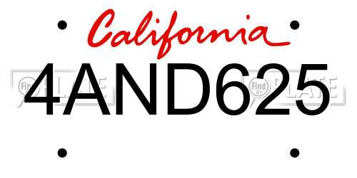 4AND625 California License Plate