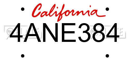 4ANE384 California License Plate