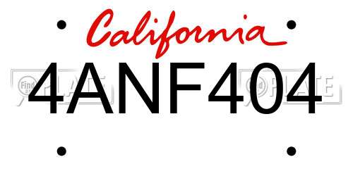4ANF404 California License Plate