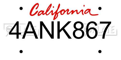 4ANK867 California License Plate