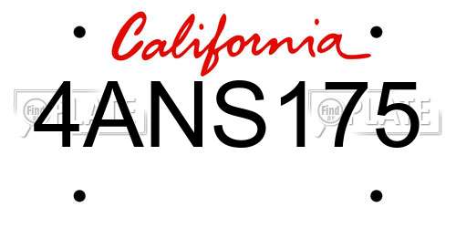 4ANS175 California License Plate