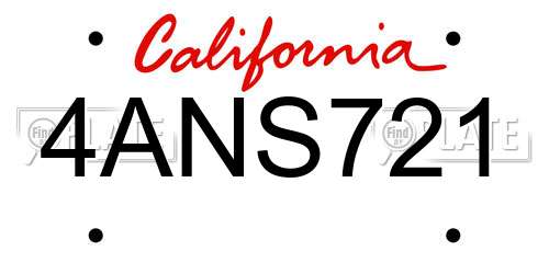 4ANS721 California License Plate