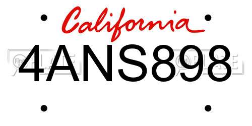 4ANS898 California License Plate