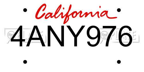 4ANY976 California License Plate
