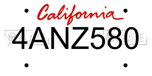 4ANZ580 California License Plate