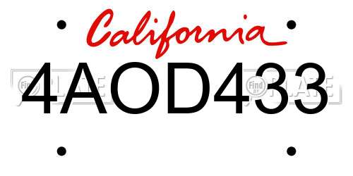 4AOD433 California License Plate
