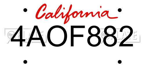 4AOF882 California License Plate