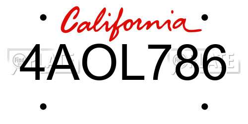 4AOL786 California License Plate