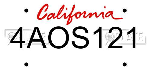 4AOS121 California License Plate