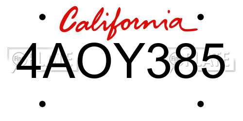 4AOY385 California License Plate
