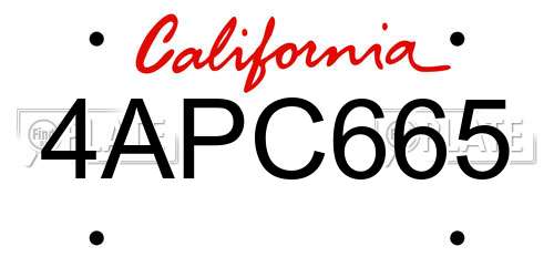 4APC665 California License Plate