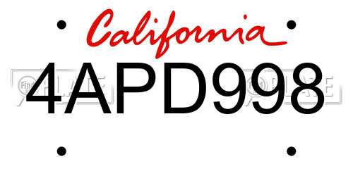 4APD998 California License Plate