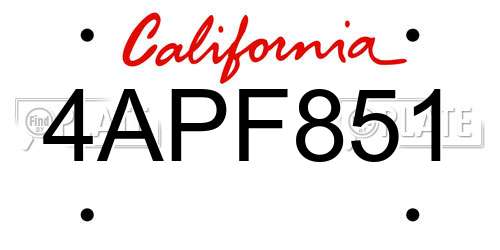 4APF851 California License Plate