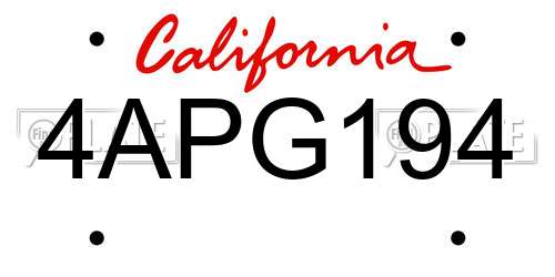 4APG194 California License Plate