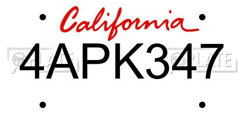 4APK347 California License Plate