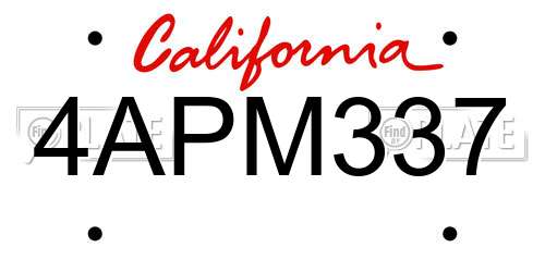 4APM337 California License Plate