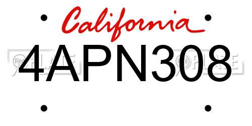 4APN308 California License Plate