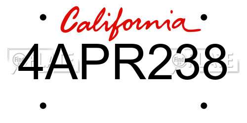4APR238 California License Plate