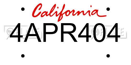 4APR404 California License Plate