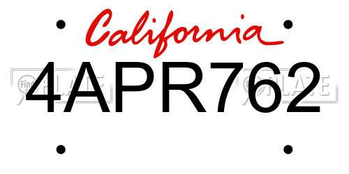 4APR762 California License Plate