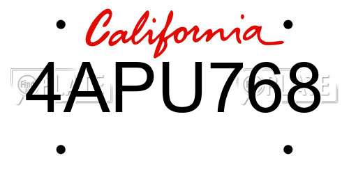 4APU768 California License Plate
