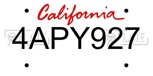 4APY927 California License Plate