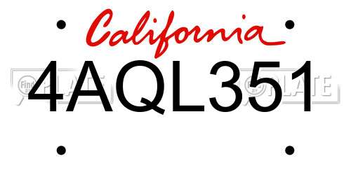 4AQL351 California License Plate