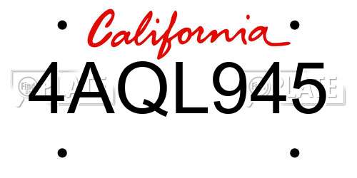 4AQL945 California License Plate