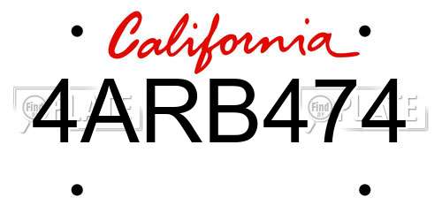 4ARB474 California License Plate