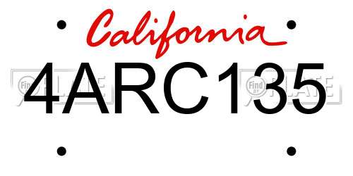 4ARC135 California License Plate