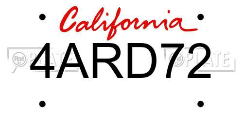 4ARD72 California License Plate