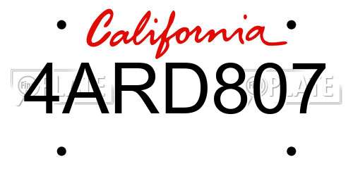 4ARD807 California License Plate