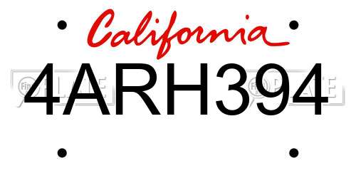 4ARH394 California License Plate