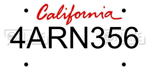 4ARN356 California License Plate